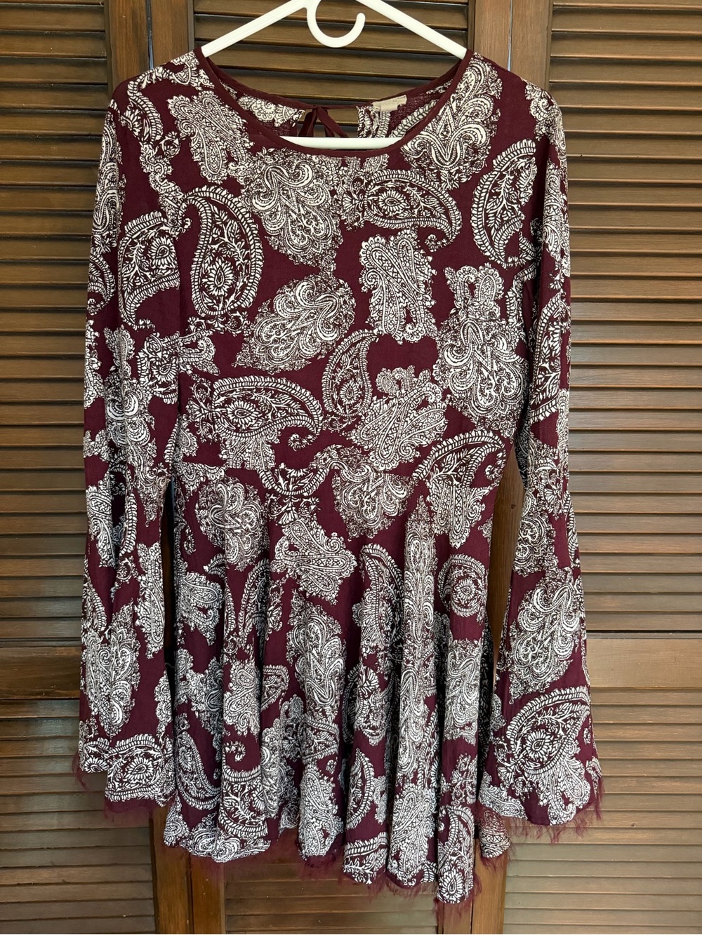 Ecote Boho Burgundy and White Paisley Mini Dress